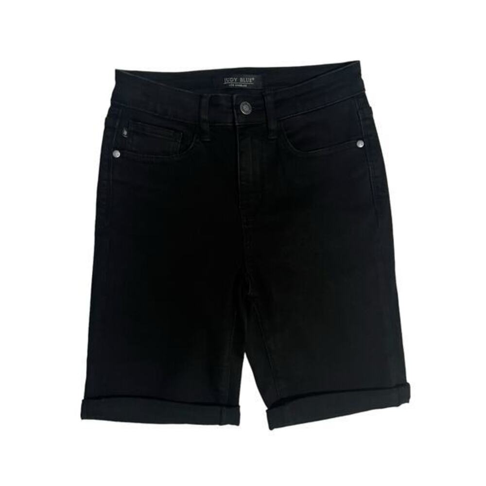 Judy Blue Jeans Cecily High Rise Black Bermuda Denim Cuffed Shorts Size Small